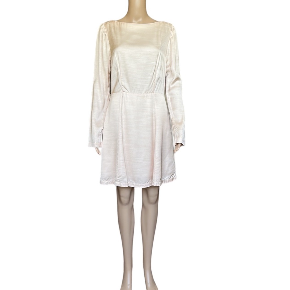 & Other Stories Long Sleeve Boat Neck Satin Dress in Champagne size S
